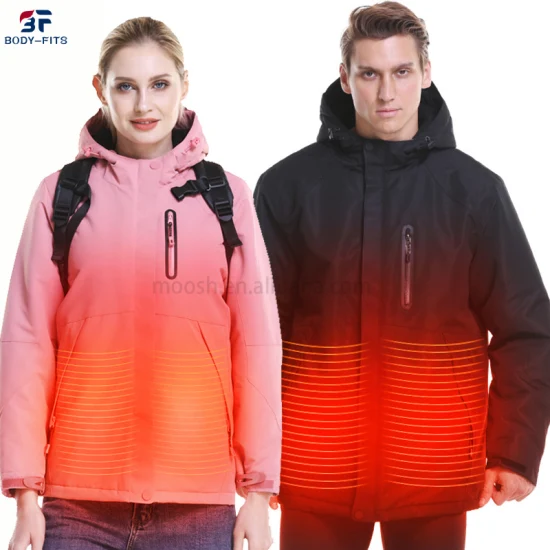 OEM лыжная куртка с капюшоном женская плюс размер зимняя водонепроницаемая велосипедная куртка с USB зарядкой и подогревом для мужчин